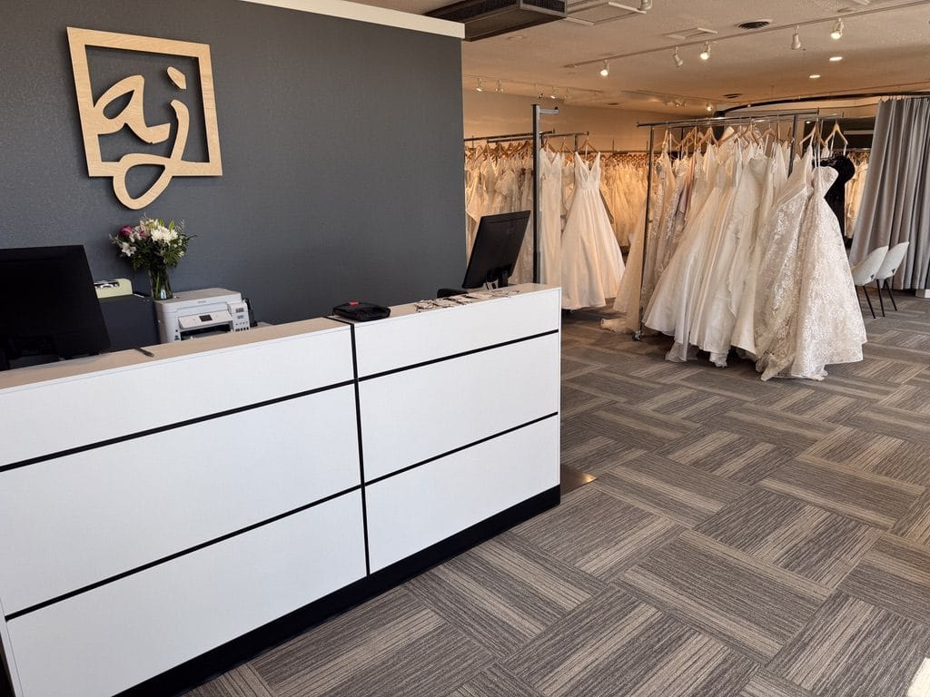 Front desk of AJ Bridal Company in Kirkwood MO